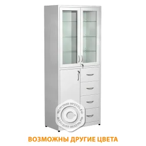 шкаф для медикаментов стекло в металлической рамке, с ящиками шм-4.1 (белый)